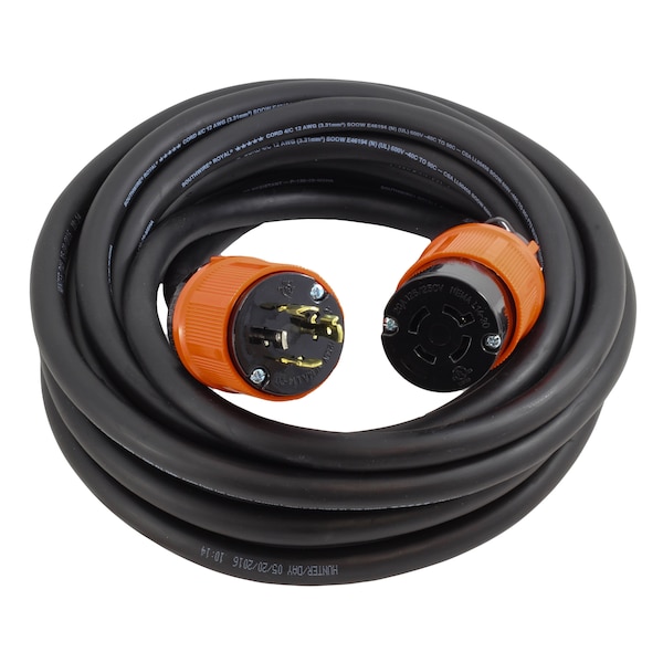 Ac Works SOOW; Cold Weather Extension Cord, 12 AWG, Indoor/Outdoor, 12/4, 1 Outlets, L14-20R, Black, Rubber L1420PR-010 - main